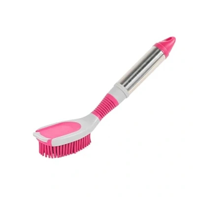 Image de Kleeneze KL076816EU7 Brosse à Vaisselle Ovale, Récurer la Main pour Le Nettoyage, Robuste avec Poils en Forme de cœur Salle Bain, Cuisine, Carrelage, Baignoire, Gris/Rose