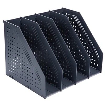 Image de FRETONBA Porte Revues pliable, Revue Bureau avec 4 Compartiments, Classeurs à de Grande Capacité, Rangement Papier Vertical A4 ET PLUS , Gris foncé