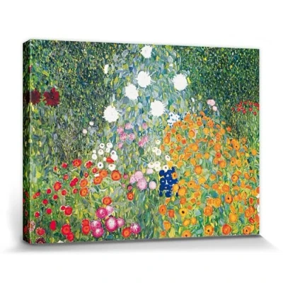 Image de 1art1 Gustav Klimt Poster Impression sur Toile Jardin De Fleurs, 1906 08 Affiche Murale XXL Encadrée Tendue Cadre en Bois Tableau 80x60 cm