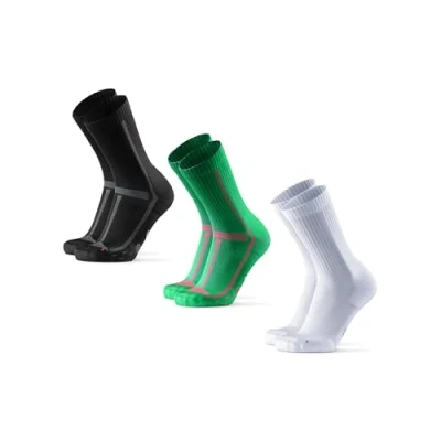 Image de DANISH ENDURANCE Lot de 3 ou 5 paires chaussettes course rembourrées Pour longues distances Anti ampoules homme et femme, Multicolore (1 noir/gris, 1 vert/orange, blanc), 35 38