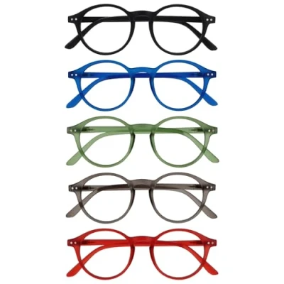 Image de OPULIZE REY Lunettes de Lecture Lot 5 Montures Rondes Rétro Noir, Bleu, Vert, Gris, Rouge Hommes Femmes RRRRR56 1367Z +1.50