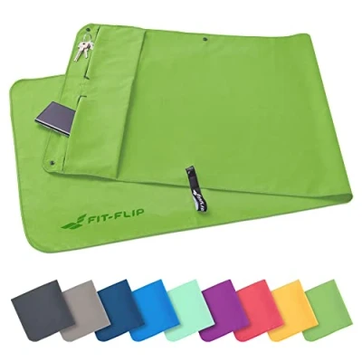 Image de Fit Flip Ensemble de Serviette Fitness avec Compartiment à Tirette + Fermoir magnétique Sport en Microfibre brevetée, Vert