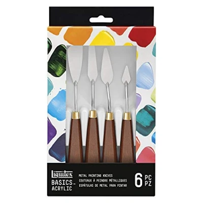 Image de Liquitex Peindre Basics Lot de 6 Couteaux à Palette avec Lame en métal élastique Inoxydable acryliques ou peintures l&#039;huile, Assortiment, Set, 4 Pièces
