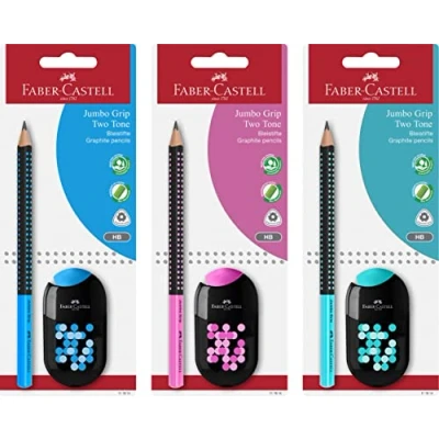 Image de FABER CASTELL 111914 Jumbo Grip Two Tone, 1 set, avec taille crayon double Tone gomme, 3 couleurs assorties (pas de choix possible)