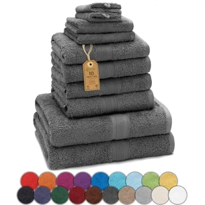 Image de GREEN MARK Textilien NatureMark Lot de 10 Serviettes en éponge, 100% Coton, Gris Anthracite