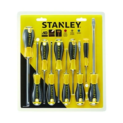 Image de STANLEY Jeu de 10 Tournevis Standard Phillips, Pozidriv, Tête Plate en Acier au Chrome Vanadium Résistent et Poignée Ergonomique Polypropylène avec Revêtement STHT0 60211