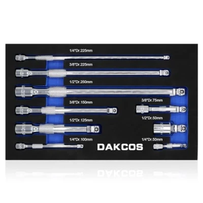 Image de DAKCOS Jeu de 9 Rallonge Cliquet 1/4&quot;,3/8&quot;,1/2&quot; à bascule en CR V avec moletage longueur différente