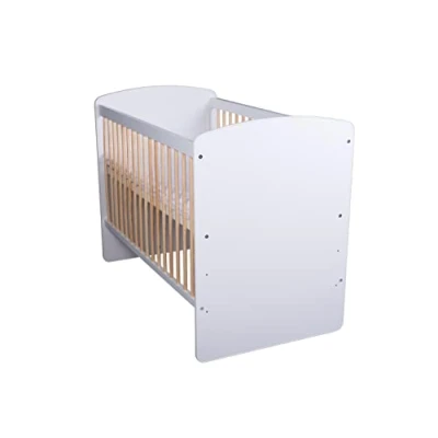 Image de KMbaby Lit Bébé K2 Blanc Jaune 120 x 60 cm avec Sommier À Lattes 3 Niveaux Réglable en Hauteur Bois de Pin Laqué et MDF
