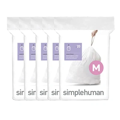 Image de simplehuman Liners Code M Lot de 100 sacs poubelle avec cordon serrage Blanc 45 l