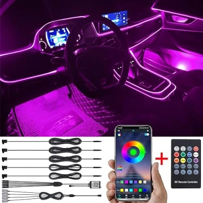 Image de TABEN Kit d&#039;éclairage ambiant de Voiture 6 m Fibre Optique 64 Couleurs RF Télécommande + APP Contrôle USB Lumière d&#039;ambiance Pied Voiture, Bricolage 16 Millions RVB Multicolore Son Musique Sync