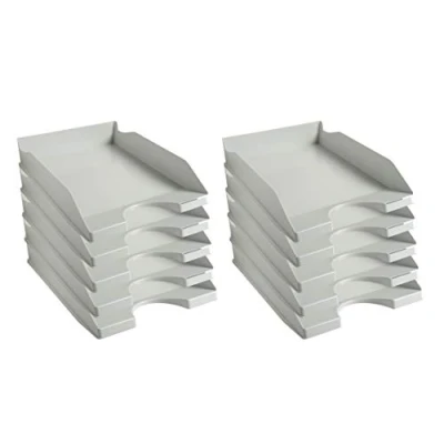 Image de Exacompta Réf. 12306D Lot de 10 corbeilles à courrier ECOTRAY dimensions utiles 34 x 25 6,5 cm pour documents au format A4+ couleur gris certifié Ange Bleu