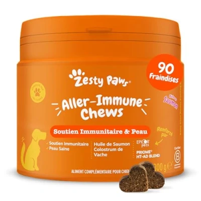 Image de Zesty Paws Allergies et Immunité Soutien système immunitaire Peau Complément pour Chien sous Forme de friandise Anti Démangeaisons Huile Saumon Oméga 3 90 Unités