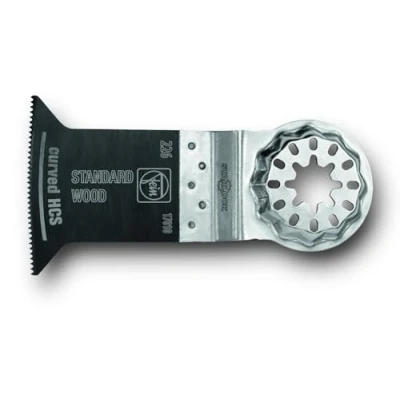 Image de FEIN Lame de scie standard E Cut curved, 10 Pce, 35x55 mm, Porte outil Starlock, Denture alternée. Forme étroite, taillée pour une vitesse coupe optimale et bonne évacuation des copeaux.