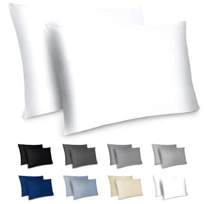 Image de Dreamzie Taie Oreiller 40x70 cm Lot de 2 Housse d&#039;oreiller en Microfibre avec Une Fermeture Eclair Certifiée Oeko Tex Coussin Blanc