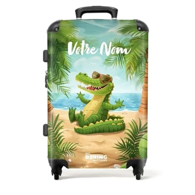 Image de NoBoringSuitcases.com Valise Enfant, Grande Valise, Personnalisable, Bagages Serrure TSA, 23kg, Roulette Taille (67cm 72L), (Crocodile Vert)