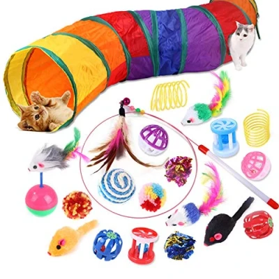 Image de Jouet pour Chat, WeFine 20 Pièces Jouets Chat et à Plumes Jouet, Tunnel Jeu Chaton, Interactifs d&#039;intérieur