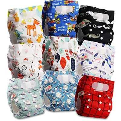 Image de Littles &amp; Bloomz Lot de 9 Couches Réutilisables Lavable pour Bébé avec Fermeture Crochet et Boucle, FLV2 0906