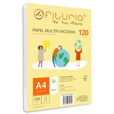 Image de Ramette de papier A4 120g avec 250 feuilles blanches, multifonctionnel pour un usage scolaire et professionnel. Idéal imprimantes laser, à jet d’encre ou photocopieuses Ofituria