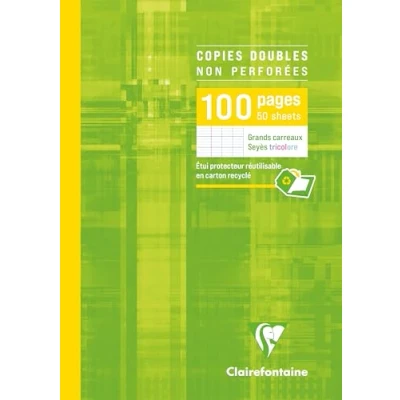 Image de Clairefontaine 5751C Un Étui de Copies Doubles non Perforées A4 21x29,7 cm 100 Pages Grands Carreaux Papier Blanc 90 g Réutilisable