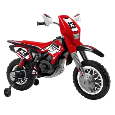 Image de INJUSA Moto Électrique Cross Thunder Max VX, Batterie 12 V, pour Enfants +3 Ans, avec Accélérateur sur Poignée, Roues de Soutien et Bandes en Caoutchouc Les Roues, Vitesse 6 Km/h, Rouge