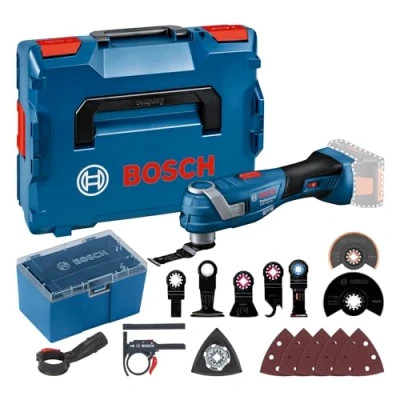 Image de Bosch Professional 18V System découpeur ponceur sans fil GOP 34 (moteur charbon, Vibration Control, avec plusieurs lames, 1 plateau support, 5 feuilles abrasives, accessoires, dans L BOXX)