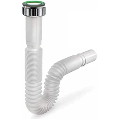 Image de Tuyau vidange jolly lavabo évier cuisine 1&#039;&#039; 1/4 1/2 sortie 32 40 mm flexible avec virole en métal + joint longueur cm max 77 pvc (1&#039;&#039; entrée sortie)