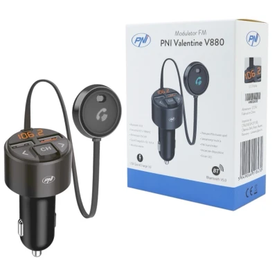 Image de Modulateur FM PNI Valentine V880 avec Microphone, Bluetooth 5.0, Lecteur MP3, émetteur FM, Double Port USB, Chargement Rapide des appareils Mobiles Via QC3.0, Compatible Siri et Google Assistant