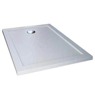 Image de Receveur de Douche 70x170x4cm Rectangle Acrylique avec Bordures Blanc Effet Pierre Mod. Flower