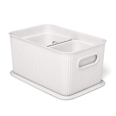 Image de TATAY Ensemble de 3 Panier Rangement Baobab (1 x 5L, 2 1,5L) et Couvercle Polypropylène, Sans BPA, Blanc Pergame.