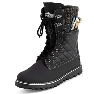 Image de Polar Femmes Mousse A Mémoire Poche Eclair Latéral Imperméable Bande De Roulement Semelle En Caoutchouc Bottes Neige Noir Cuir UK3/EU36 YC0620