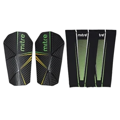 Image de Mitre Delta Slip Pro Protège Tibias de Football Mixte Adulte, Noir/Vert/Jaune, L