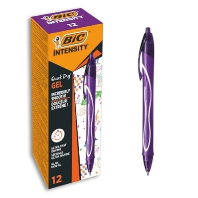 Image de BIC Gel ocity Quick Dry Stylos Rétractables Séchage Ultra Rapide Pointe Moyenne (0,7 mm) Violet, Boîte de 12