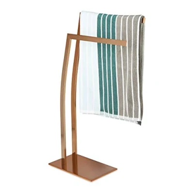 Image de Relaxdays Porte serviettes en inox WIMEDO HxlxP: 80 x 32 20 cm support sur pied 2 barres, cuivre