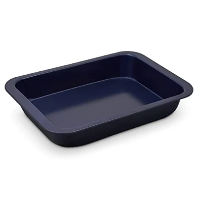 Image de Zyliss E980190 Antiadhésif Plat à Four Rectangulaire, Acier Carbone, 30cm x 20cm, Bleu foncé, Gratin, Lavable au lave vaisselle, Garantie 5 ans