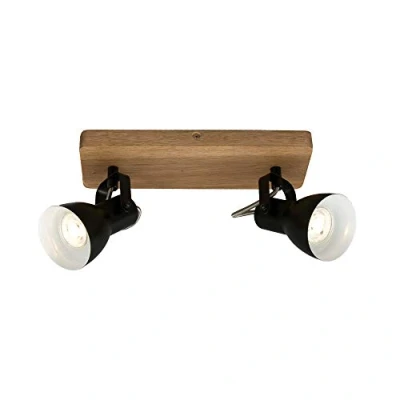 Image de Briloner Spot, luminaire de plafond rétro, spot vintage, spots orientables et pivotants, 2x GU10, max. 35 Watt, bois métal, noir blanc, 28x10x13,5cm (Lxlxh)