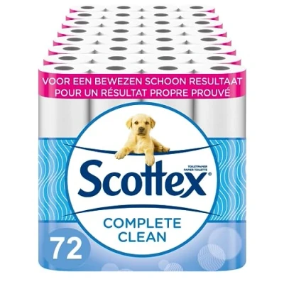 Image de Scottex Papier toilette Complete Clean Blanc 72 rouleaux (8x9r)