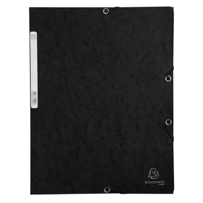 Image de Exacompta Réf. 55501E Carton de 25 chemises à élastiques pochettes 3 rabats en carte lustrée 400 g/m2 dimensions 24 x 32 cm pour documents au format A4 couleur noir