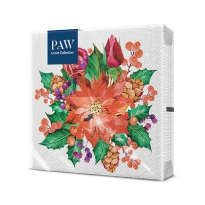 Image de PAW Serviette Papier (33 x 33 cm) I Lot de 20 Table 3 Plis Jetable Noël, Hiver, Poinsettia Motif: With Cones
