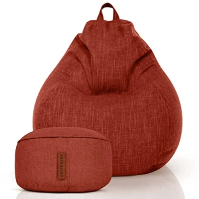 Image de Green Bean© Set de 2 Pouf d&#039;Intérieur XXL + Tabouret avec Remplissage Perles EPS Repose Pieds Coussin Sol Repos Siège Lounge Chair Chaise Fauteuil Relaxation Bean Bag Rouge