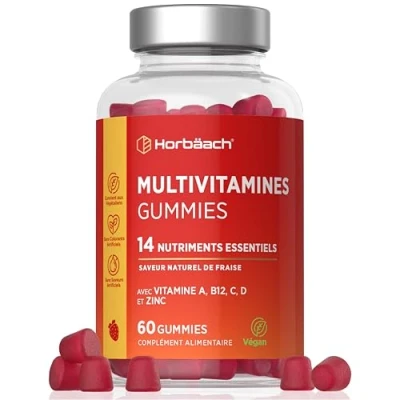 Image de Multivitamines Gummies Adulte 14 Vitamines Minéraux Essentiels Vitamine A, B12, C, D et Zinc 60 Vegan Horbaach