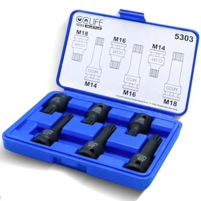 Image de CCLIFEE XZN Ensemble de Douilles à Embouts 6 pcs Jeu M14 M16 M18 1/2&quot; En Acier Cr Mo Avec Denture Multiple