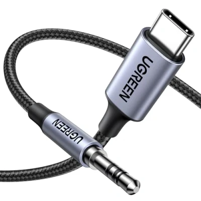 Image de UGREEN 1M Câble USB C Jack 3.5mm TRS Compatible avec iPhone 16 Plus Pro Max 15 iPad Galaxy S24 S23 S22 A54 Pixel 9 8 7 6A Adaptateur Casque Type Audio DAC Auxiliare Voiture (Gris)