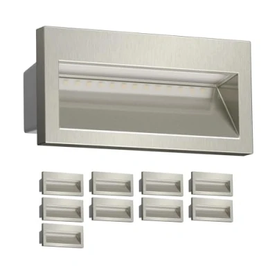 Image de ledscom.de 10 pièces LED encastrées au mur NOLA, downlight pour l&#039;extérieur, IP54, chrome brillant, 140 x 70mm, blanc chaud