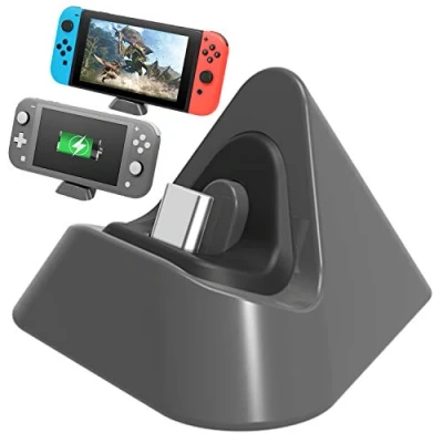 Image de FASTSNAIL Chargeur Dock Compatible avec Nintendo Switch&amp;OLED, Mini Station de Charge Switch Lite Portable Support Triangle (Gris)