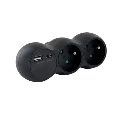 Image de Biplite Domino 2x16A avec USB A +USB C noir
