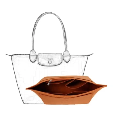 Image de D.DUO organiseur de sac à main, main en feutre, fourre tout pliable pour insert portefeuille longchamp (Marron, Medium)