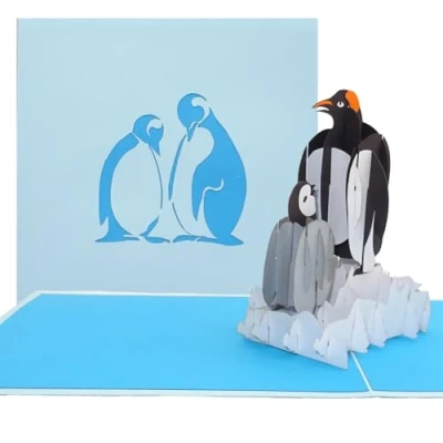 Image de carte pop up pingouin Pingouins d&#039;anniversaire 3D pingouin, zoo, bon d&#039;achat et d&#039;invitation