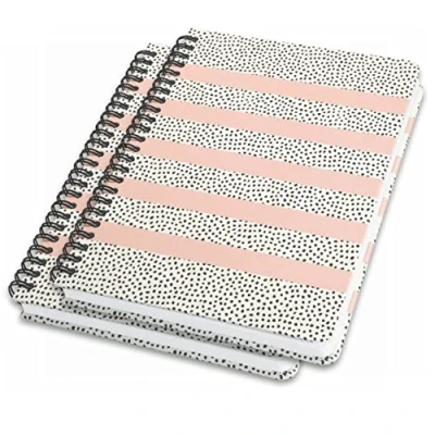 Image de SIGEL JN600 Lot de 2 Carnets notes à spirale basic, 16,2 x 21,5 cm, pointillé, couverture rigide, motif petits pois, rose/noir/blanc Jolie