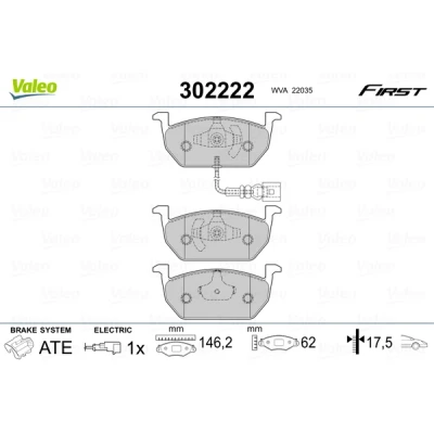 Image de VALEO 302222 Jeu de plaquettes frein Essieu avant contact signal d&#039;usure inclus avec tôle anti bruit SEAT: Leon III 3/5 portes, ST