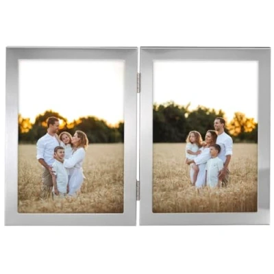 Image de Hama Lot de 2 cadres photo, 10 x 15 cm, pour plusieurs photos, portrait, format paysage, à suspendre, poser, double cadre, formats d&#039;image argent